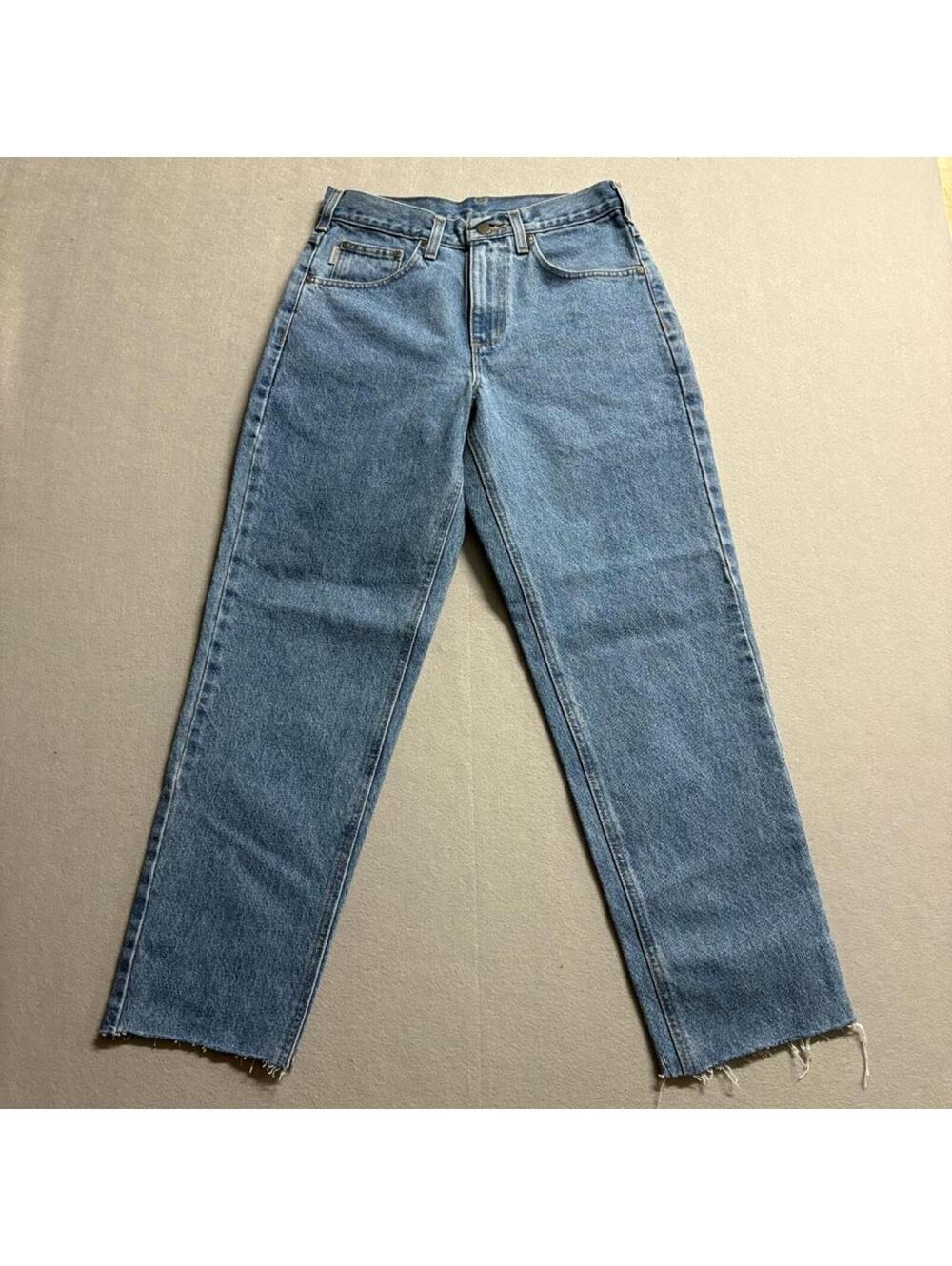 Carhartt B17 STW Relaxed Fit Jeans Womens 29x30 Blue Denim Raw Hem Cut Off